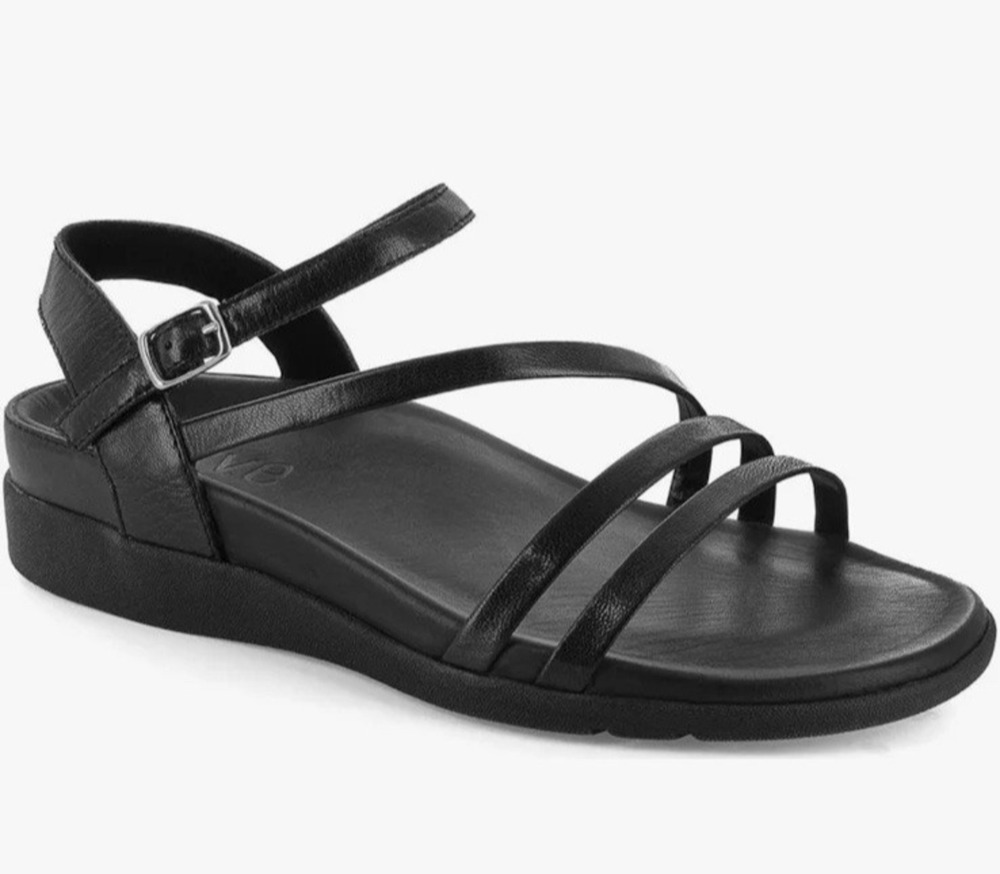 Strive Womens Orthopedic Black Sandals Strappy Leather Arch Support Anguila 10 M
